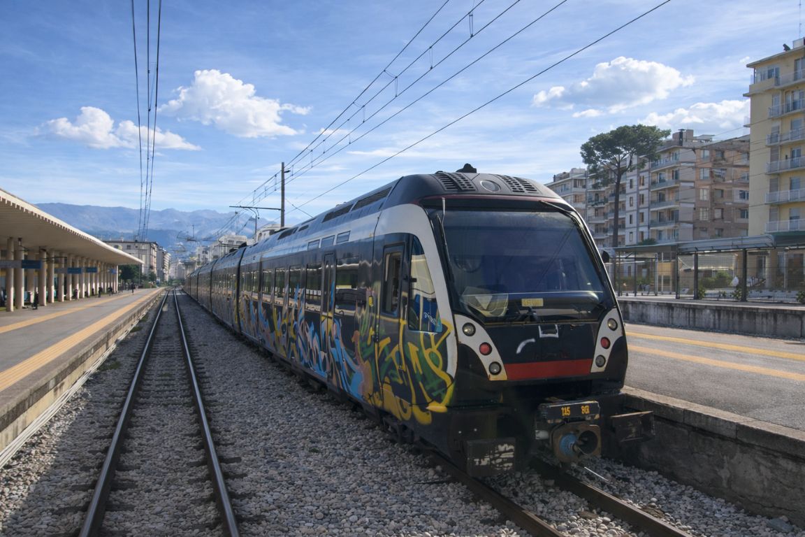 Circumvesuviana train at Amalfi Coast station during guided experience with Italy Amalfi Coast Tours